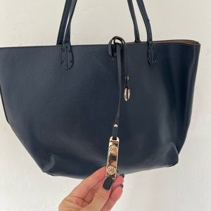 Tory Burch tote in navy tan interior